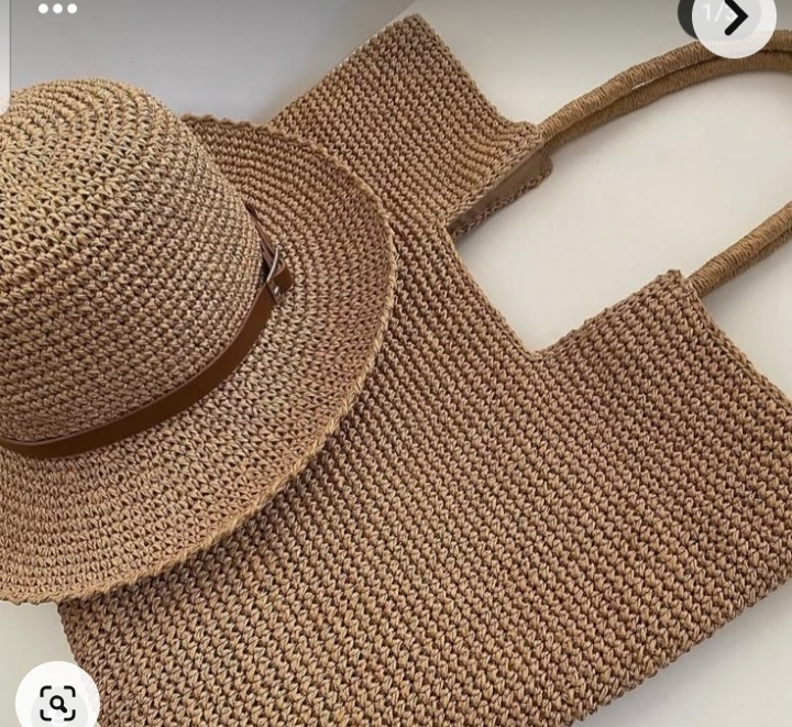 ست کیف و کلاه ساحلی  رافیا دست بافت با آستر
